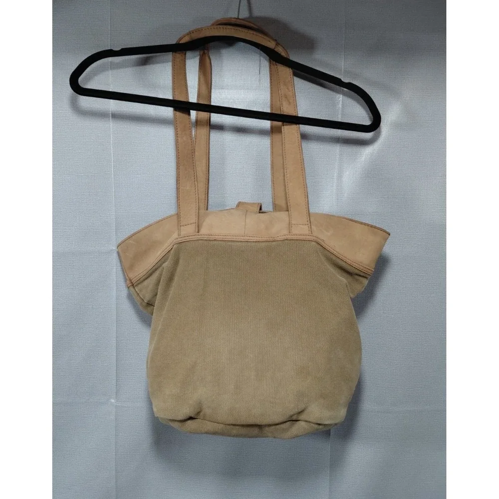 Vtg L.L. Bean Canvas & Leather Buckle Tote Bag Khaki Unisex